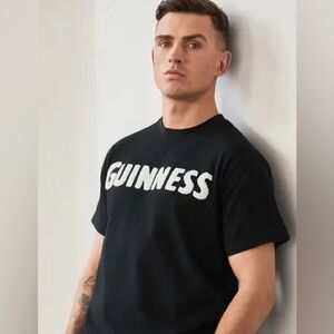 Guinness Black Tee with White Textured Lettering